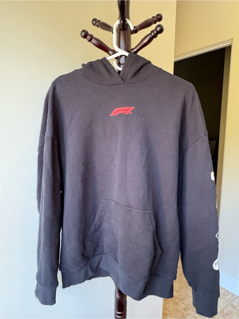 PacSun Men's Black Hoodie with Red F1 Logo